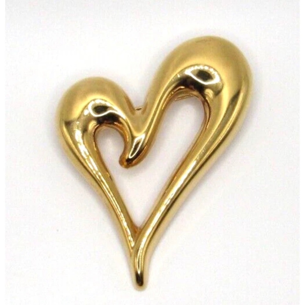 Vintage 1990's signed MONET Abstract Open Heart 2.25" Gold Tone Brooch Pin